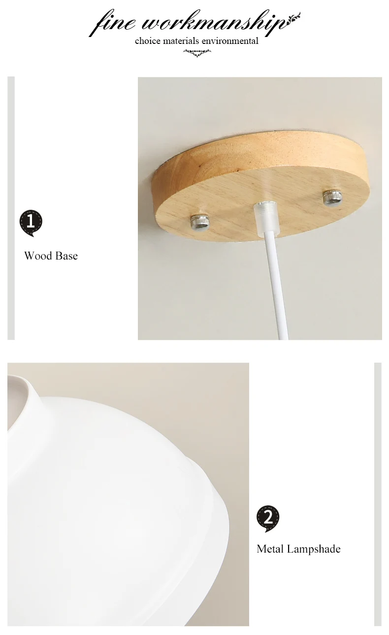 BOTIMI White Metal LED Pendant Lights For Dining Room Modern Indoor Wooden Kitchen Gray Hanging Lamp