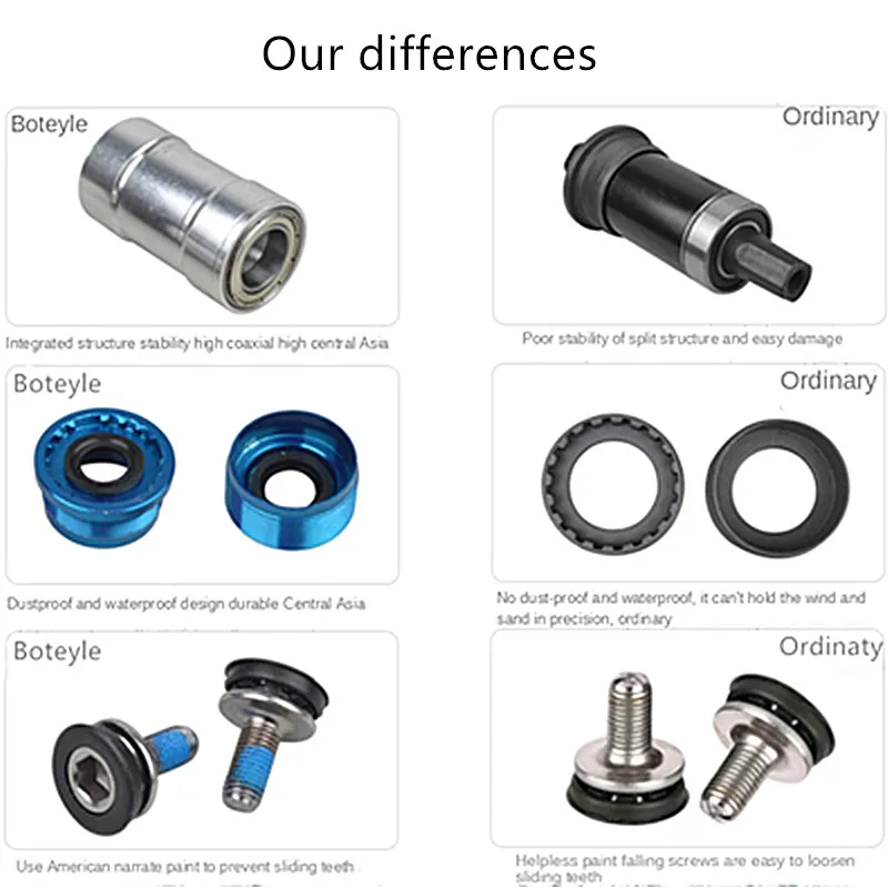 자전거 중앙 기둥 MTB 베어 액슬 103, 107, 110, 113, 116, 118, 120, 122, 124, 126/127.5mm, MTB 쿼드 홀 크랭크 축, 방수 나사