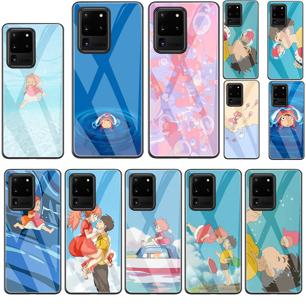 

Ponyo On The Cliff Tempered Glass Phone Case for Samsung Note 10 Lite S20 Plus Ultra A51 A71 81