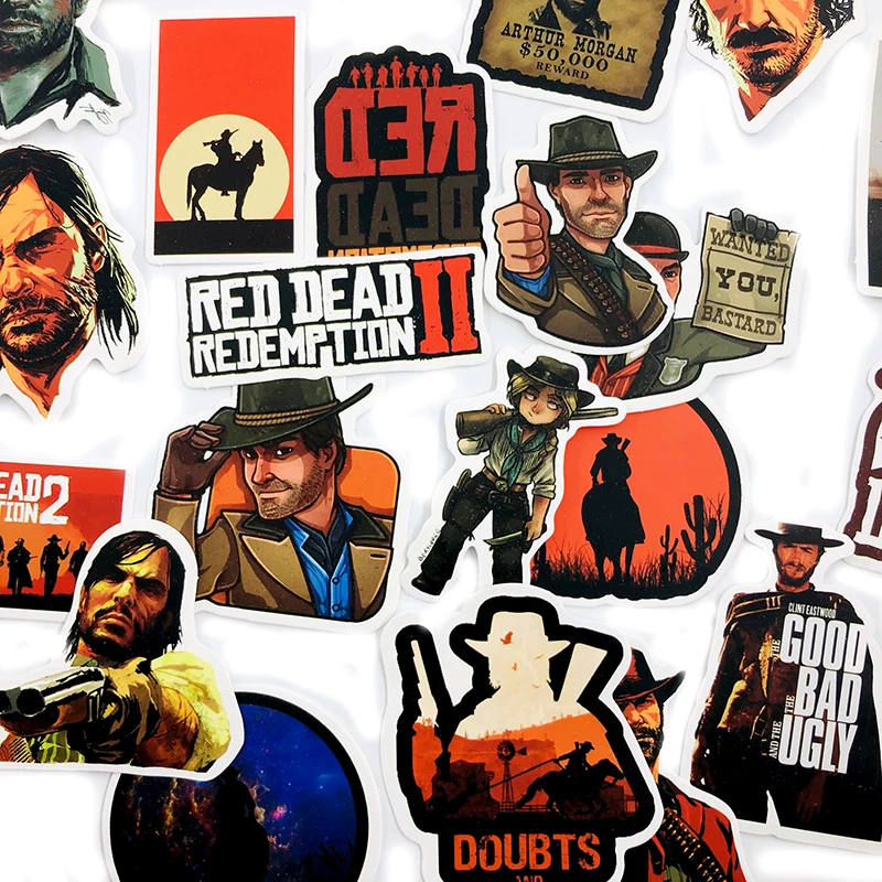 50 шт. консольная игра красные изображения из фильма «Red Dead Redemption» 2 наклейки Скрапбукинг для скейтборда гитары багаж двигатель цикл