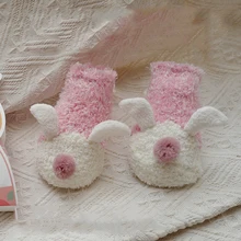 Милые носки-тапочки с рисунком для малышей, плотные нескользящие носки для мальчиков и девочек, мягкая теплая Домашняя обувь, детские зимние носки-башмачки