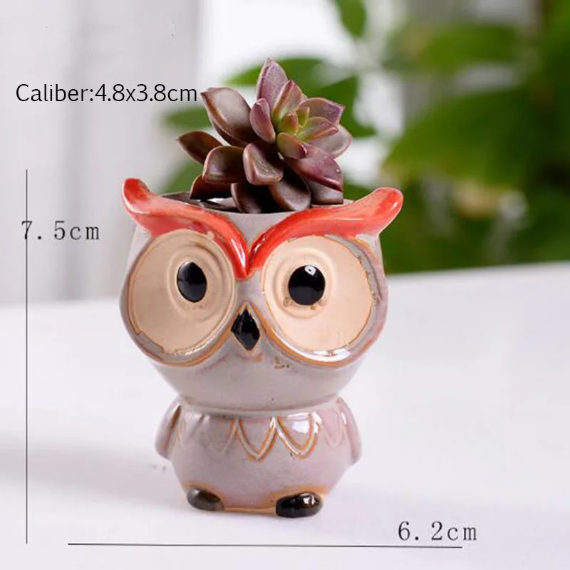 6 Pcs-set Mini Owl Flowerpot Plant Flower Pot Home Office Decor Planter Succulent Cactus Bonsai Plant Holder Garden decoration (9)