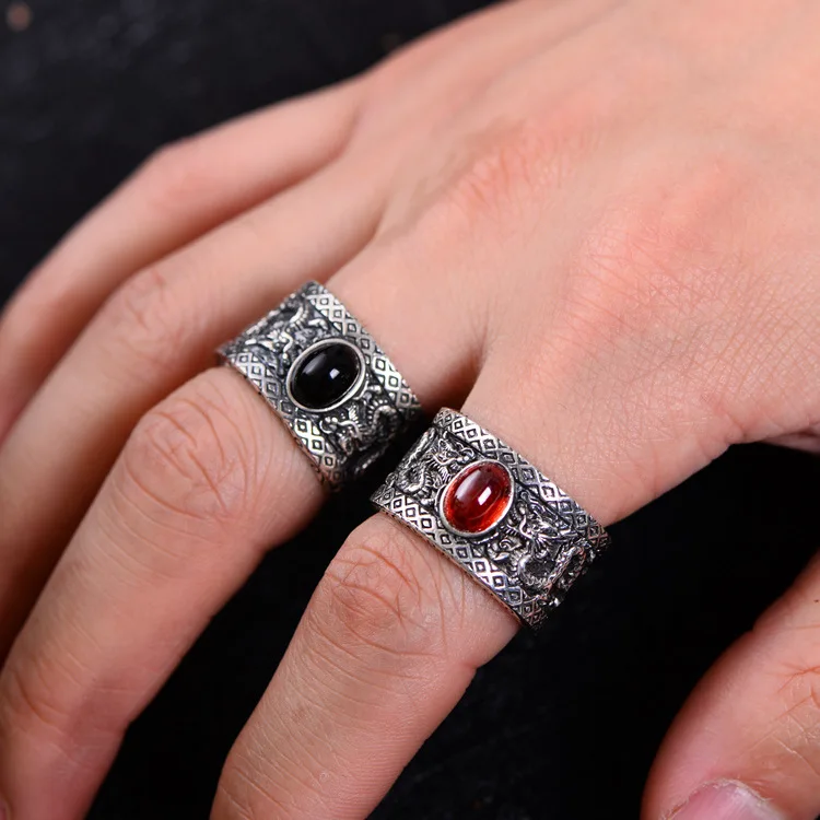 Реальные яшма Нефрит кольца с изменяемыми размерами рубиновое кольцо дракона 925 Серебряное кольцо женские и мужские кольца ювелирные изделия кольцо с бриллиантом