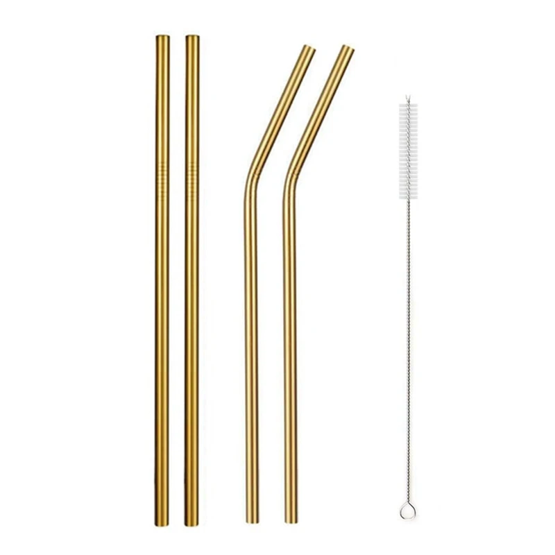 Vibrant Reusable Stainless Steel Straws with Cleaning Brush - Eco-Friendly Drinkware Set