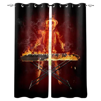 

Skull Flame Red Piano Window Curtains Living Room Curtain Home Decor