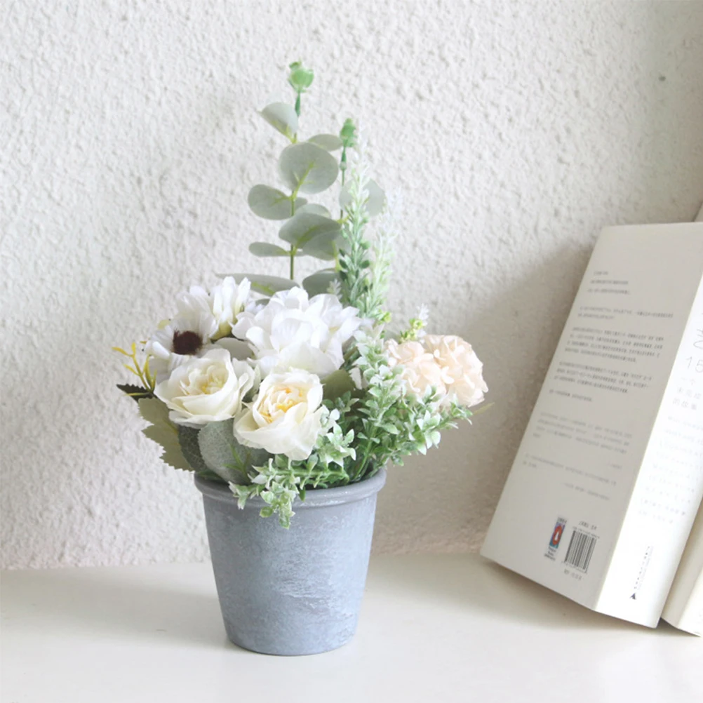 1 шт. искусственный цветок, бонсай Ретро имитирующие растения с горшком украшения для магазина балкон(белая серия