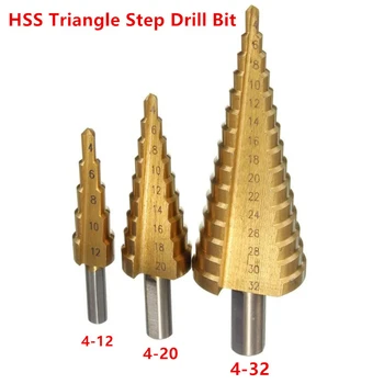 

4-12/4-20/4-32 Cone Triangle Shank HSS Titanium Coated Metric Pagoda Shape Step Drill Bit Metal Steel Hole Cutter