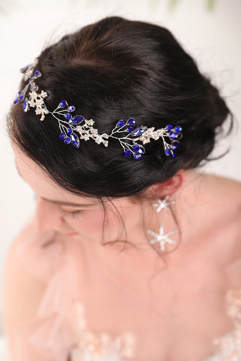 Silver Blue Crystal Wedding Hair band Rhinestones Bridal Crown Headdress Banquet Feast party for women hair accessories bridal hair accessories