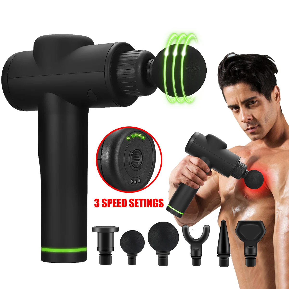 

Tissue Massage Electric Frequency Vibration Massage Gun Theragun 6 Heads Body Relaxation Pain Relief Massager Cordless Low Noise