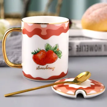 

Ceramic Tea Coffee Mug With Lid & Spoon Milk Coffee Tea Cup Drinkware Kitchen Drinking Utensils Gift Box Packaging Wedding Gift