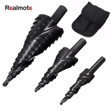 Special Price Realmote 3PCS HSS Cobalt Step Stepped Drill Bit Set Nitrogen Spiral For Metal Cone Triangle Shank Hole woodworking tools