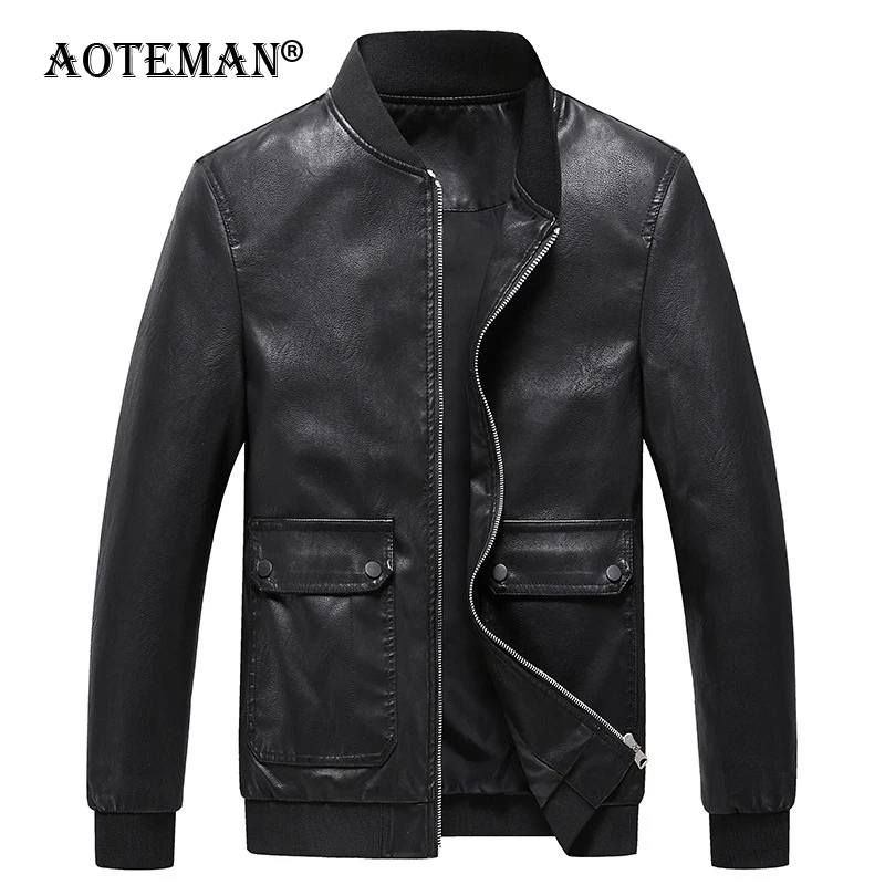 

Men PU Leather Jacket Solid New Coat Bomber Jacket Male Clothing Spring Autumn Biker Motorcycle Coats Fashion Outwears LM068