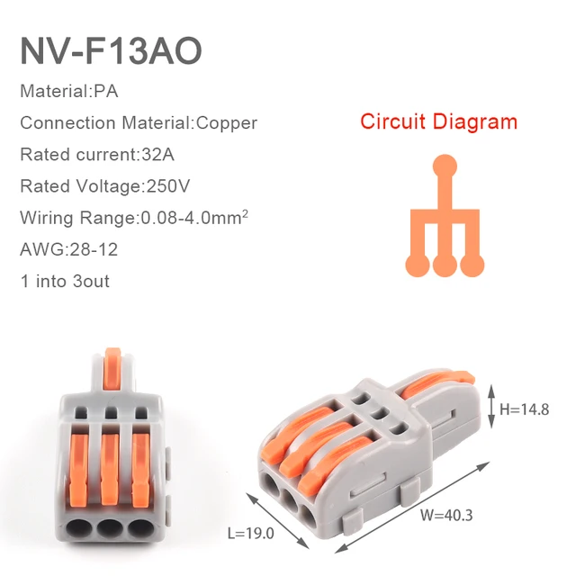 5PCS 1 in multiple out Splitter plug-in Quick Wire Connectors Combined Butt Parallel Terminals With Lever For Junction Box 5PCS NV-F13AO