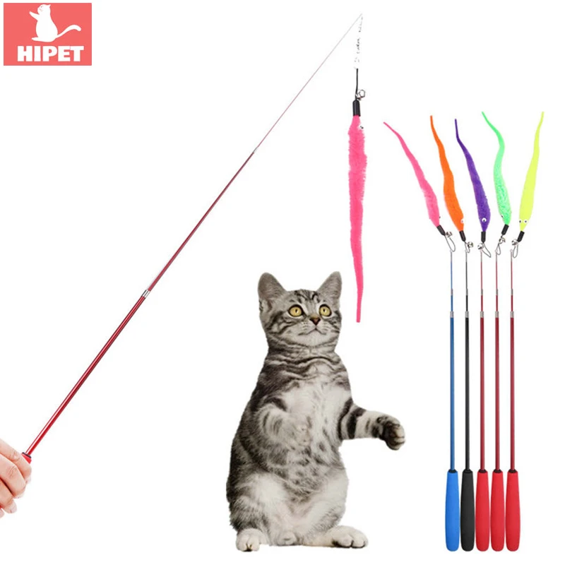 

Interactive Cat Teaser Wand Toy Funny Stretchable Replaceable Refill Plush Worms Kitten Teaser Stick Feather Toys Pet Suppies