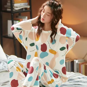 

Cotton Pajamas Suit Women Intimate Lingerie Casual Home Clothing Sleepwear Pathwork Homewear Sleep Set Pyjamas Nightwear