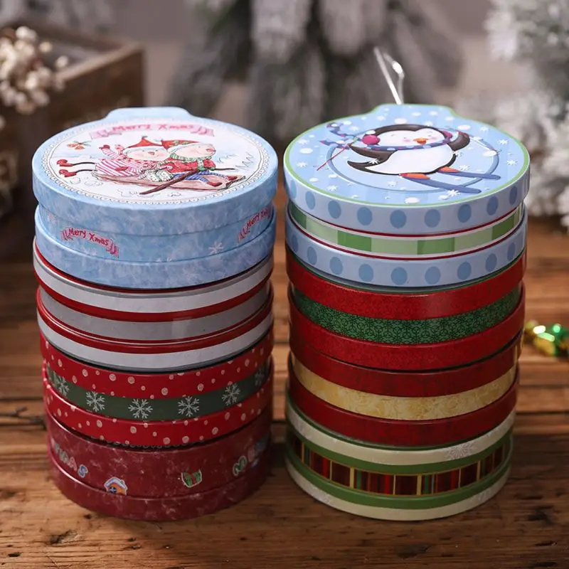 2pcs/set Christmas Round Candle Biscuit Cookie Storage Box Hanging Tree Tin Tea Coin Case 94PC