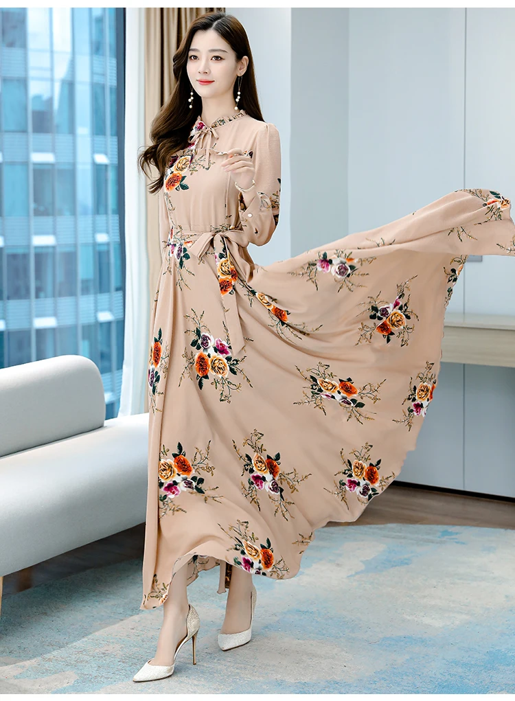 スカート Sopy Collar Longsleeve Dress 4COL 2024 New Spring Autumn Women Stand Collar Long Sleeve Belt