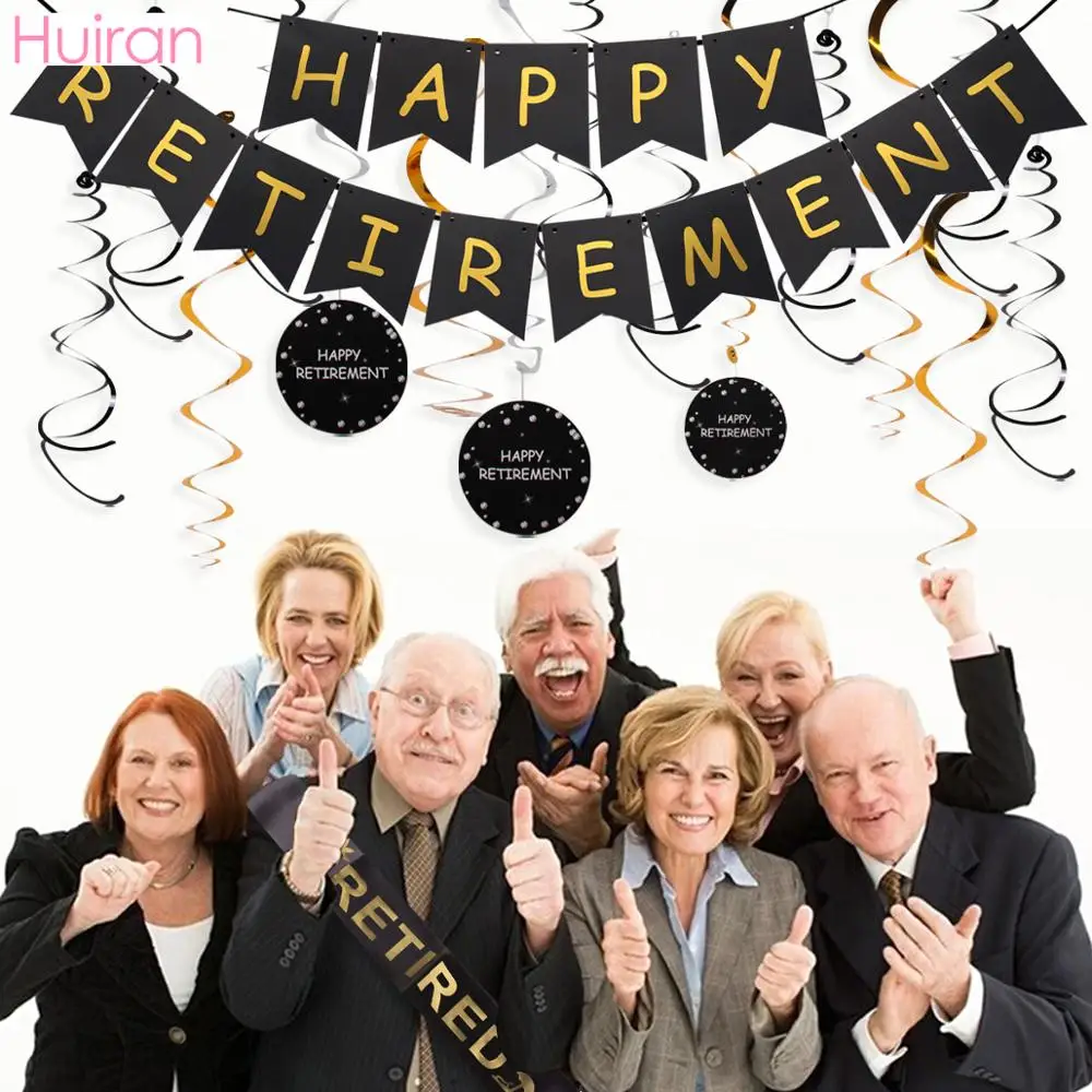 Декор Huiran для вечеринки счастливого выхода на пенсию из черного золота подвесные