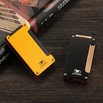 

COHIBA Metal Windproof Lighters 1 Jet Torch Gas Cigar Lighter Pocket Cigarette Lighter Built-in Cigar Punch W/ Gift Box