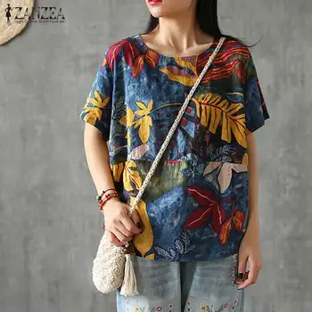 

ZANZEA Summer Blouse Vintage Floral Printed Shirt Women Bohemian Tops Casual Short Sleeve Loose Blusas Femininas Tunic Chemise