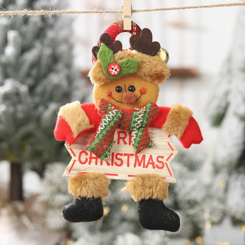 Adorable Christmas Plush with Bells Doll Pendant Toy Christmas Holiday Door Hanging Ornaments Tree Wall-mounted Plush Toy