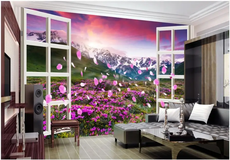 

3d wallpaper custom photo Flower sea grassland 3D window scenery living room home decor 3d wall murals wallpaper for walls 3 d