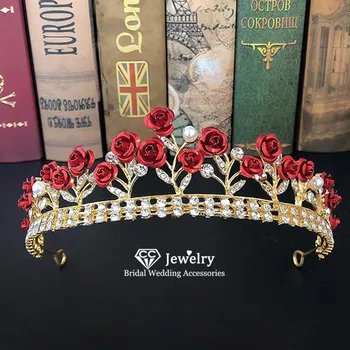 

CC Crown Tiara Hairband Rose Flower Romantic Engagement Wedding Accessories for Women Bridal Hairwear Party Beach Fine Gift YQ03