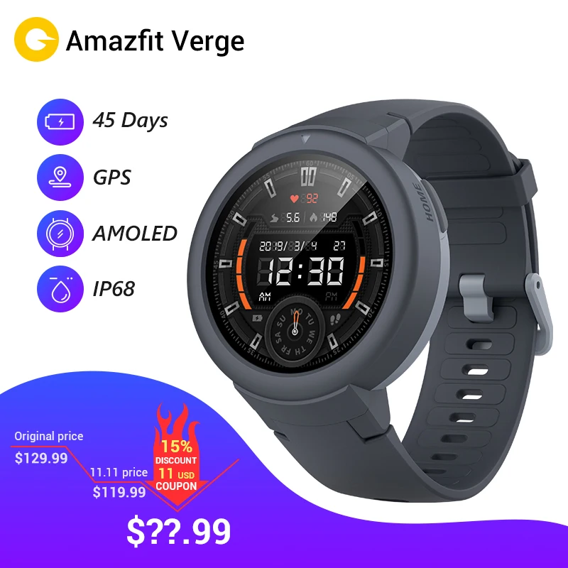 Huami Amazfit Verge Smart Watch русский Спорт Смарт часы gps Bluetooth воспроизведения музыки вызова Ответ сообщение Push сердечного ритма мониторы