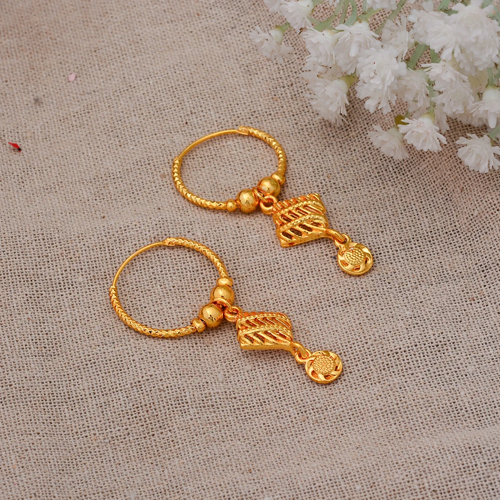 Luxury Women Dubai 24k Gold Color Earrings India Ethiopia African Bride Wedding Gifts Earrings Bride