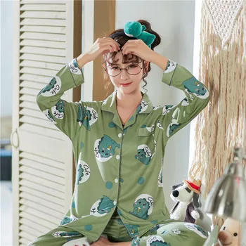 

Women Plus Size M-5XL Pajama Set Cotton Autumn Winter Long Sleeve Cartoon Monkey Animal Sleepwear Pyjamas Nightwear Home Clothes