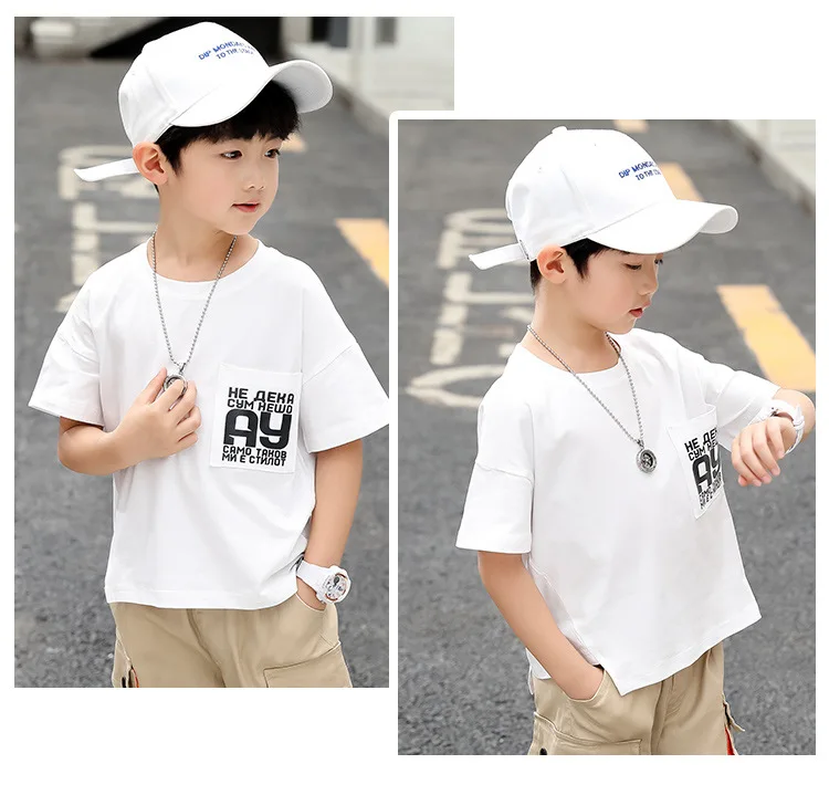 Новинка года; Стильная Детская рубашка в Корейском стиле летняя одежда для мальчиков детская футболка с короткими рукавами и надписью для больших мальчиков