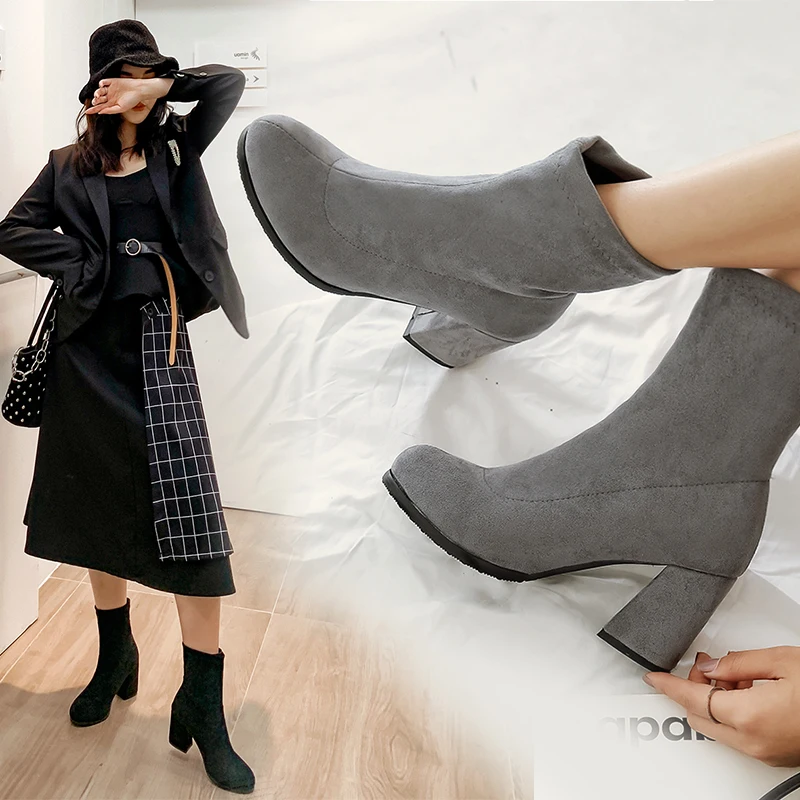 

INS hot women ankle boots plus size 22-28 cm Fashion classic stretch flannel boots for women winter shoes women high heel shoes