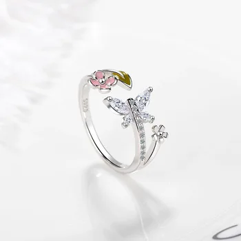 

925 Silver Color Rainbow Colorful Finger Rings For Women Dripping Oil Fish Flower Rings Open Statement Jewelry 2020 Gift