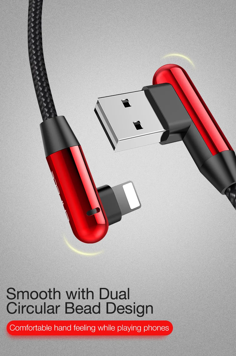 90 градусов светодиодный usb-кабель для iPhone 11 pro X Xr Xs Max 8 7 6s Plus мобильный игровой usb-кабель для зарядки iPhone X 11