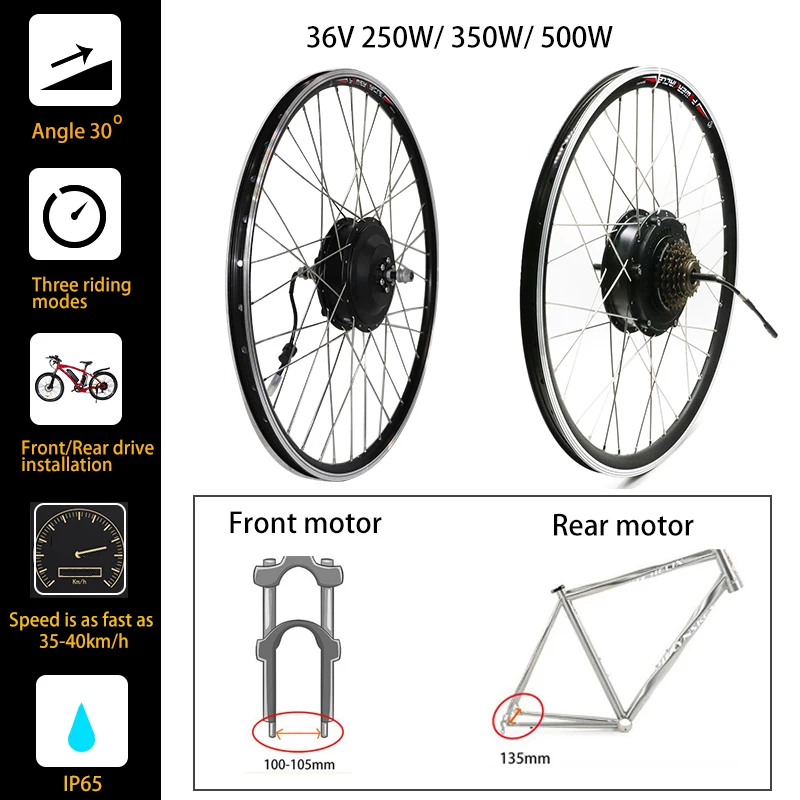36V 250W 350W 500W Front Rear Hub Motor Wheel ebike Motor Kit Electric Bike Conversion Kit without Battery for 20'' 26'' 700C 28" Electric Bicycle eBIKE Conversion Kit Bicicleta Eletrica