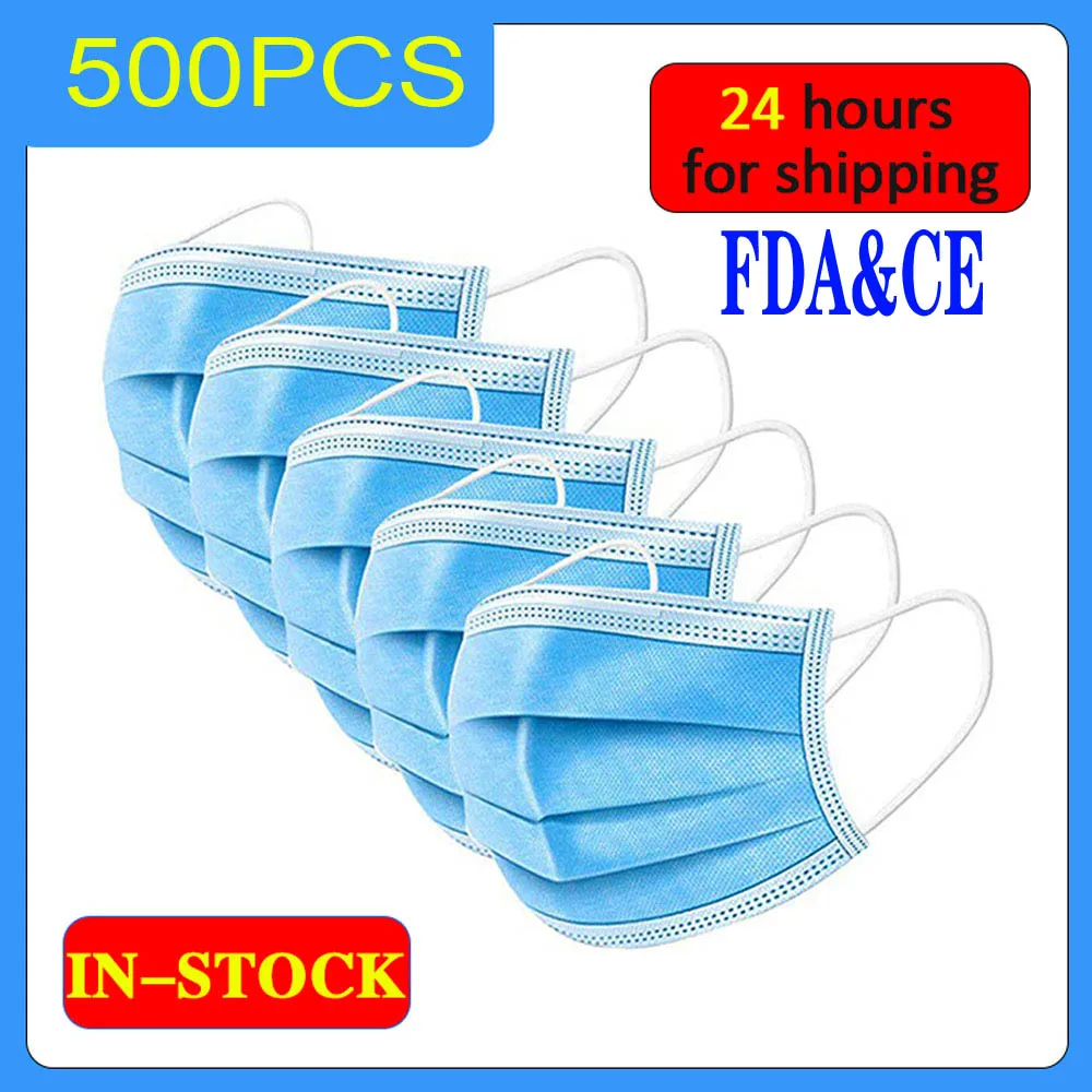

500pcs Mouth Mask Anti-virus Face Mask Windproof Mouth-muffle Bacteria Proof Flu Anti Dust Non Woven 3 Layer