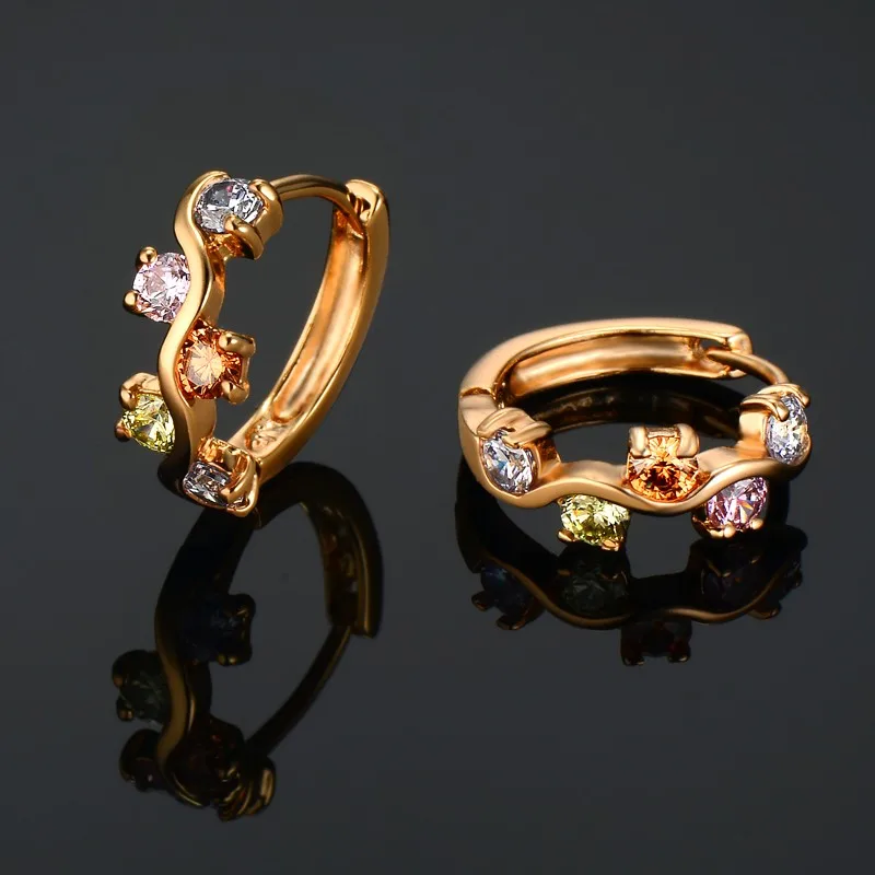 Женские серьги кольца с разноцветными стразами свадебные кристаллами для