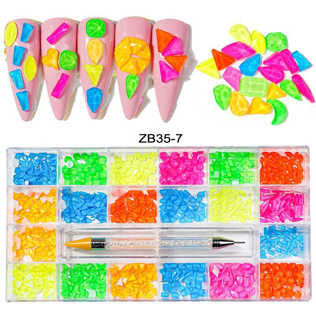 Multi Nail Rhinestones Kit Flatback 240pcs Alloy Charms (Neon,Pink,AB,Blue) Glass Jewelry Nail Art Crystal Box 2022