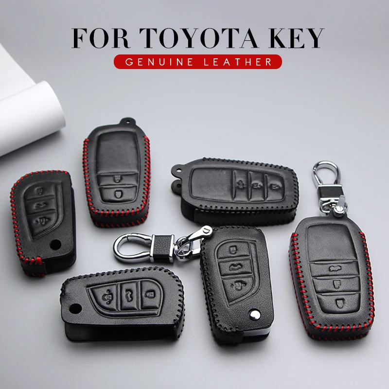 Кожаный чехол для автомобильного ключа Toyota Auris Chr Hilux Vitz Aygo Prado Aqua Verso Crown 86 Camry Rav4