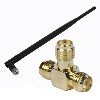

SMA Female to Two SMA Female Triple T RF Adapter Connector with 2.4GHz 7 DBi Wireless WIFI Antenna Booster WLAN RP-SMA