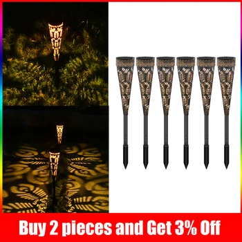 

New 6pcs Solar LED Ground Lamp Hollow Torch Lamp IP65 Waterproof Lawn Decorative Lamp Iron Lawn Light for Landscape Garden Decor