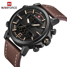 NAVIFORCE Новые мужские модные спортивные часы, мужские кожаные водонепроницаемые кварцевые часы, мужские Аналоговые часы с датой, светодиодный