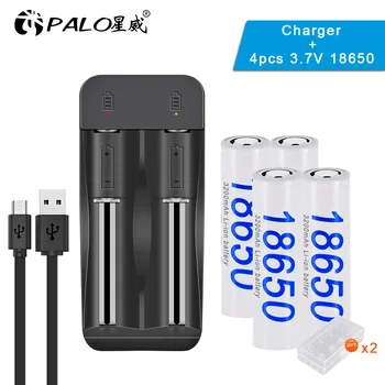 

Palo 3.7V 18650 lithium li-ion rechargeable battery for flashlight toys+2 slots usb 3.7V battery charger for 14500 18650 battery
