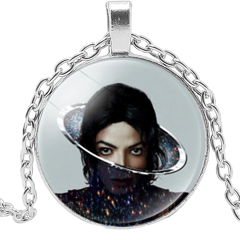 

Fashion World Music King Mike Jackson Glass Cabochon Pendant Necklace Commemorative Necklace Sweater Chain Jewelry Gift