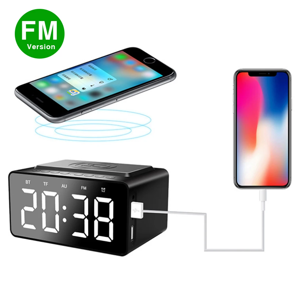 

Portable Bluetooth Speaker Wireless HiFi Stereo Music Super-Bass Soundbox with LED Time Display Clock Alarm Loudspeaker