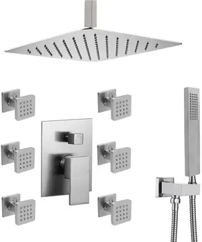 

Luxury High Pressure Shower Body Spray System with 8 inch Rainfall Shower and Hand Held Combo Set Complete Kit for Bathroom