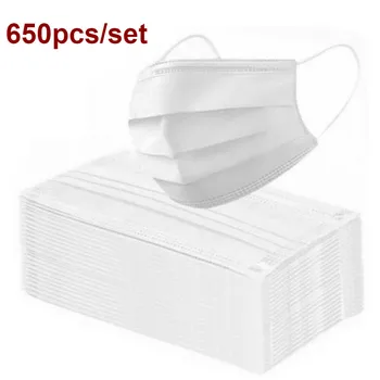 

650Pcs Disposable Face White Mask 3-Layers Face Mouth Non-woven Masks Anti-Dust Ear Loop White disposable masks