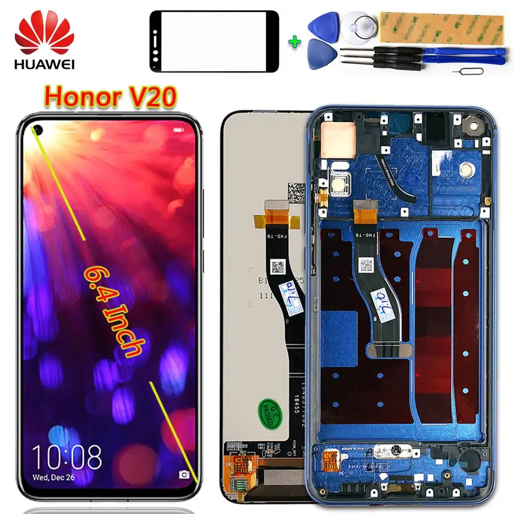 

For Huawei Honor View 20 LCD Display 6.4 inch Touch Screen For Honor V20 PCT-AL10 / PCT-L29 Digitizer Assembly Frame +Free Gift