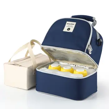 

Double Layer Breast Milk Cooler Bag Moistureproof Backpack with Ice Pack Bottle H8WD