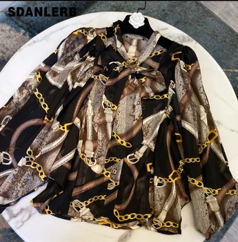 

Chiffon Blouse Women 2020 Spring and Summer Retro Fashion Bow Printed Chiffon Shirt Office Lady All Match Tops Blouses Blusas